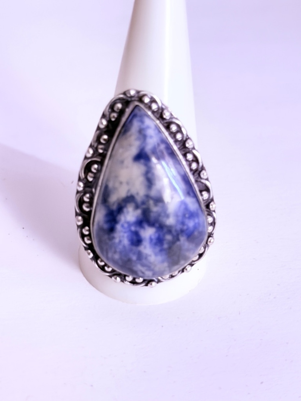 New Artisan Rare Blue Sodalite 925 Sterling Silver OOAK Handmade Floral Ring 10 - Picture 10 of 11
